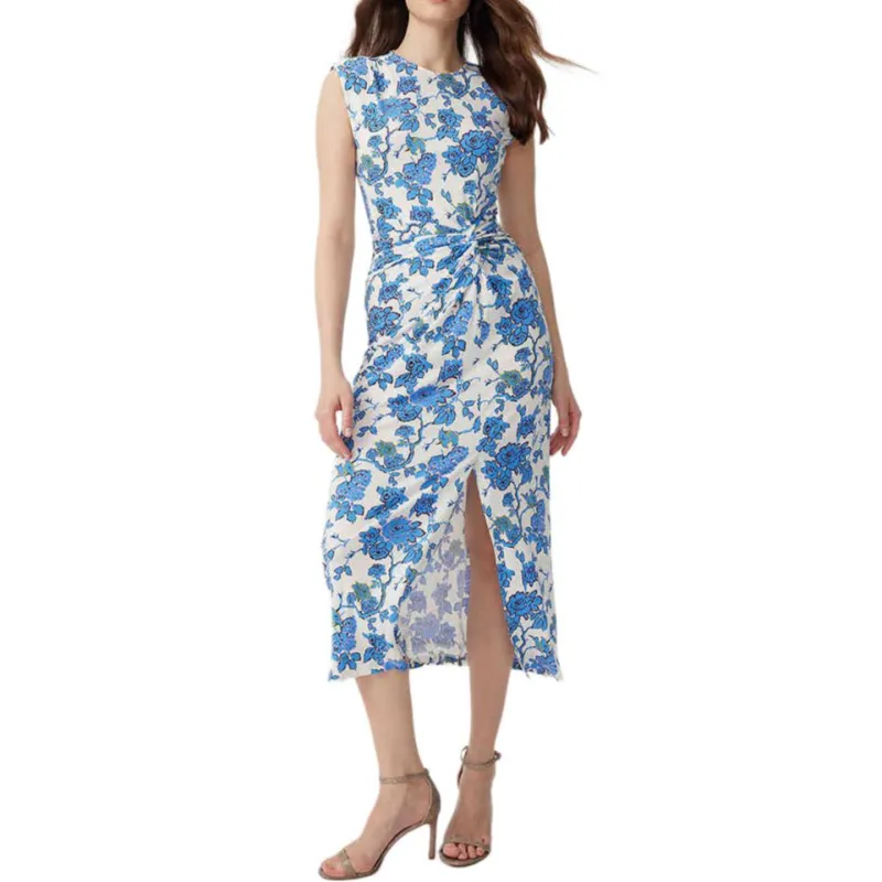 Diane Von Furstenberg SS25 Sleeveless Dress Women's Blue White Porcelain Floral-1