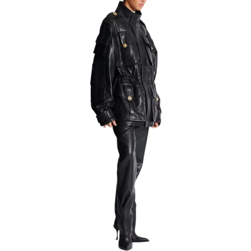BALMAIN SS25 Leather Jacket Women's Black-4
