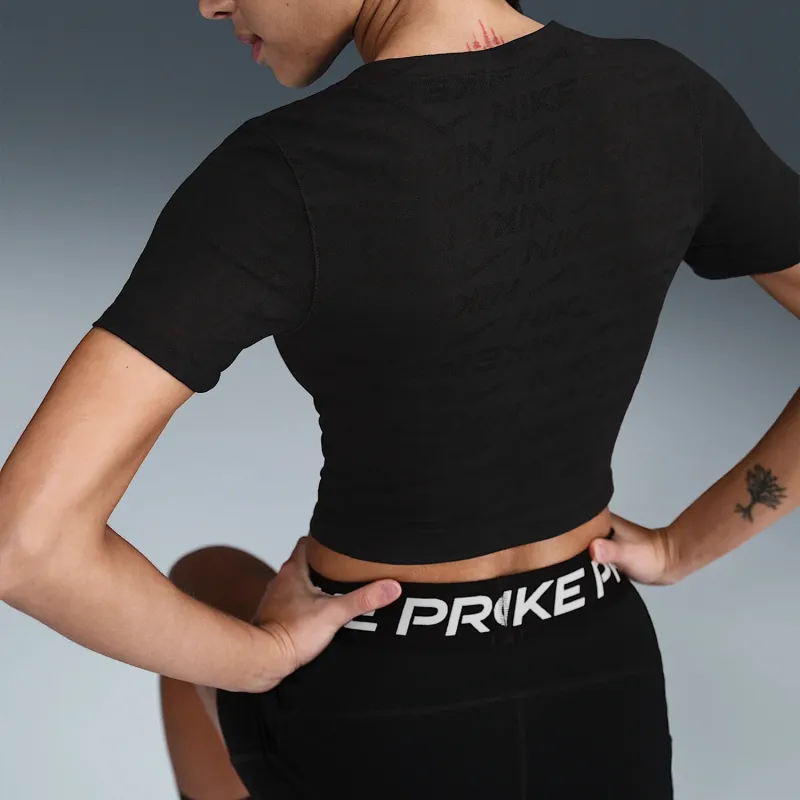 Nike Pro Women's Dri FIT Short Sleeve Cropped Jacquard Top-1