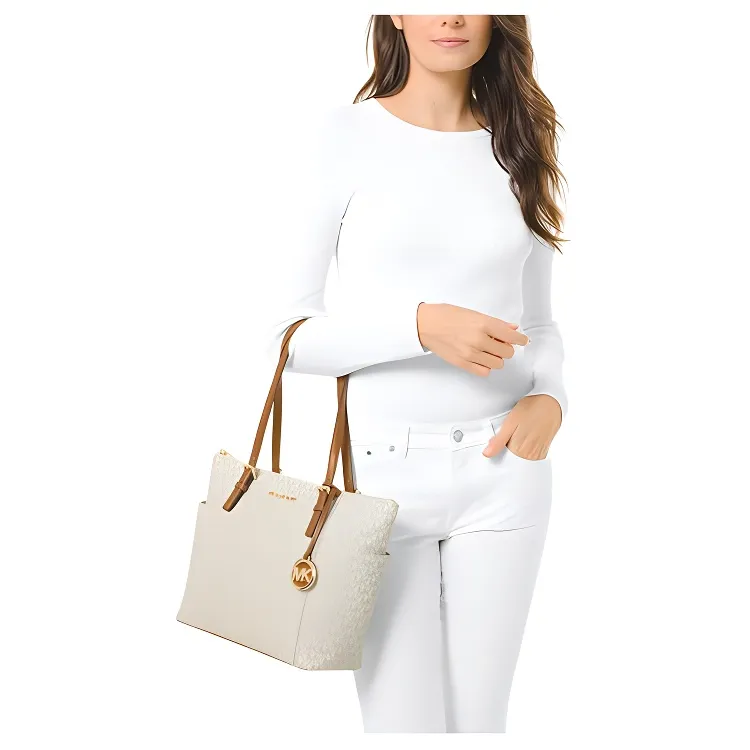MICHAEL KORS Jet Set Leather Tote Bag, Shopping Bag, Handbag, Shoulder Bag Women's White-2