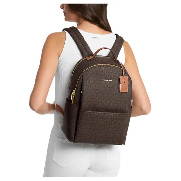MICHAEL KORS Coated Canvas Backpack Tubas Women's Brown & Oak-2