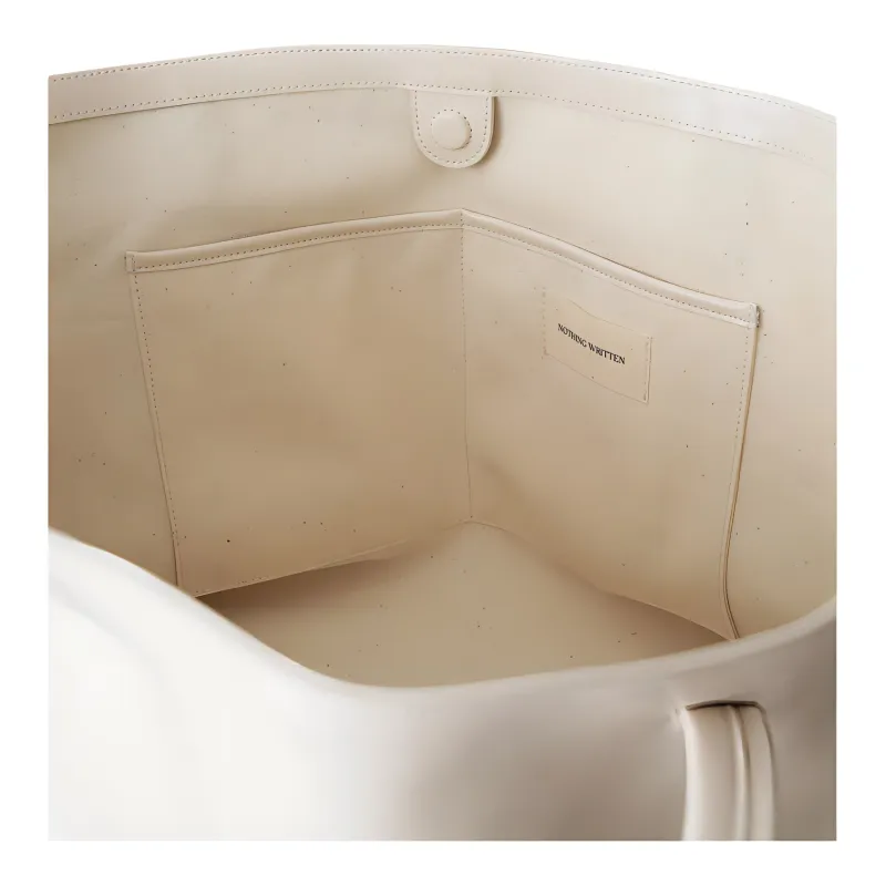 NOTHING WRITTEN Cow Leather Tote Bag Shopping Bag Shoulder Bag Handbag Large Size Women's White-3