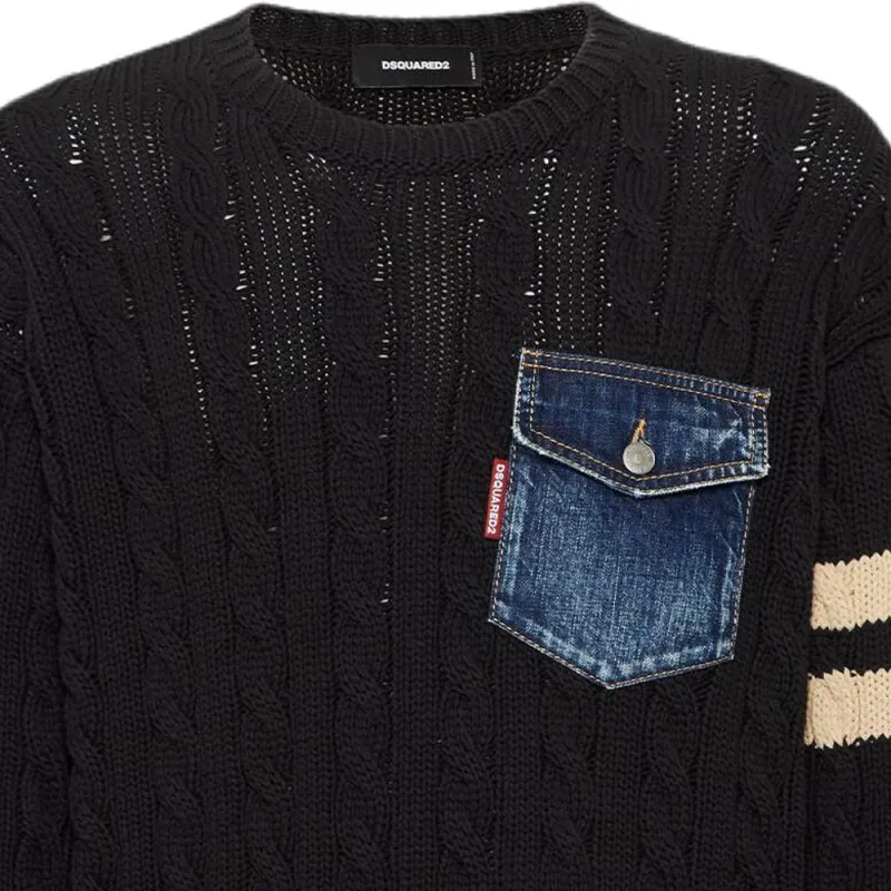 DSQUARED 2 Cable Knit Crewneck Jumper-5