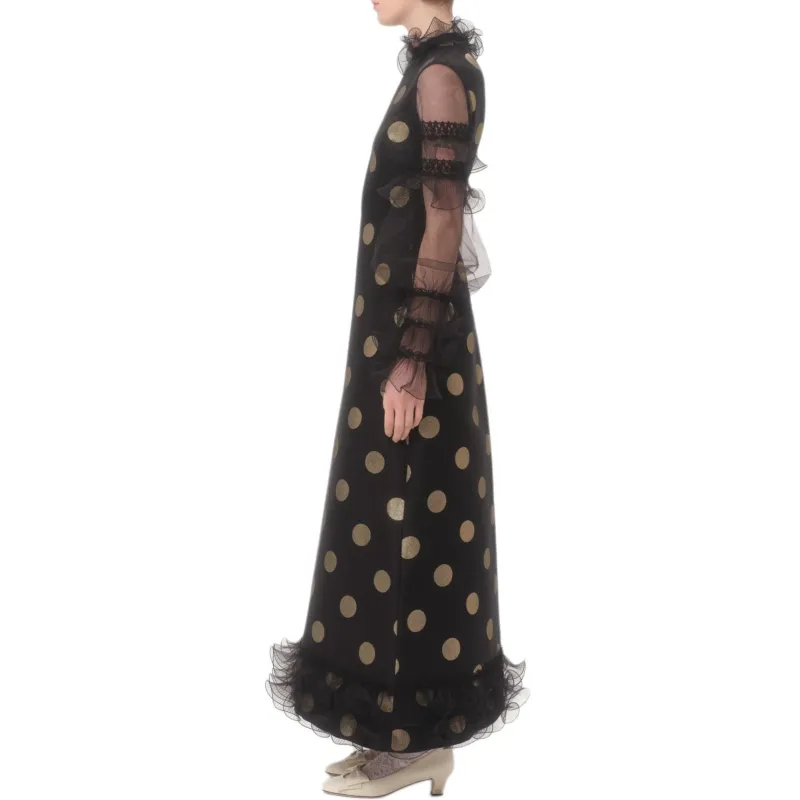 Valentino Long Sleeved Dress Women's Black Gold-3