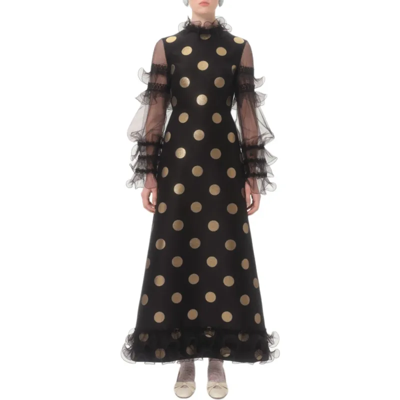 Valentino Long Sleeved Dress Women's Black Gold-1
