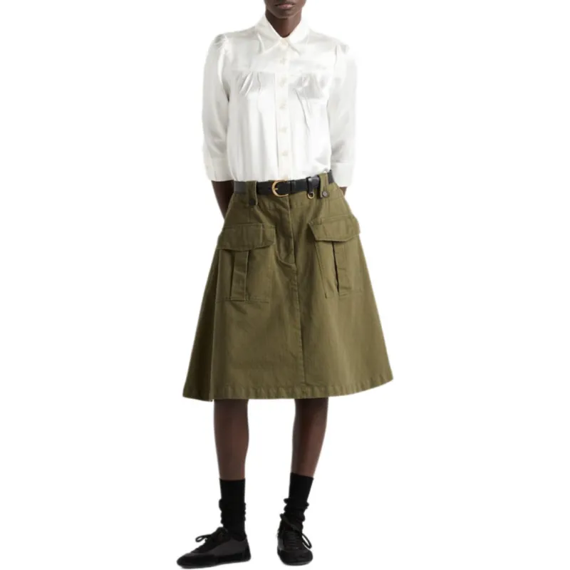 PRADA Casual Long Skirt Women's Army Green-1