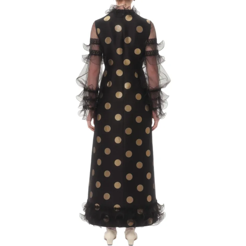 Valentino Long Sleeved Dress Women's Black Gold-2