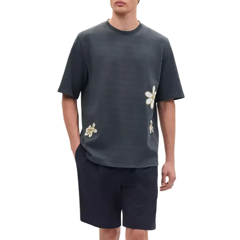 HERMES Fleurs Zigzag T Shirt Men's Orange-1