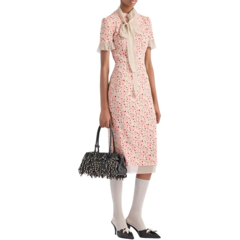 PRADA SS25 Short Sleeved Dress Women's Tea Flower-3