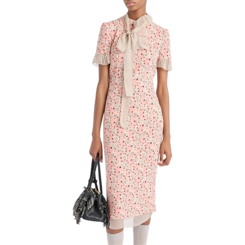 PRADA SS25 Short Sleeved Dress Women's Tea Flower-1