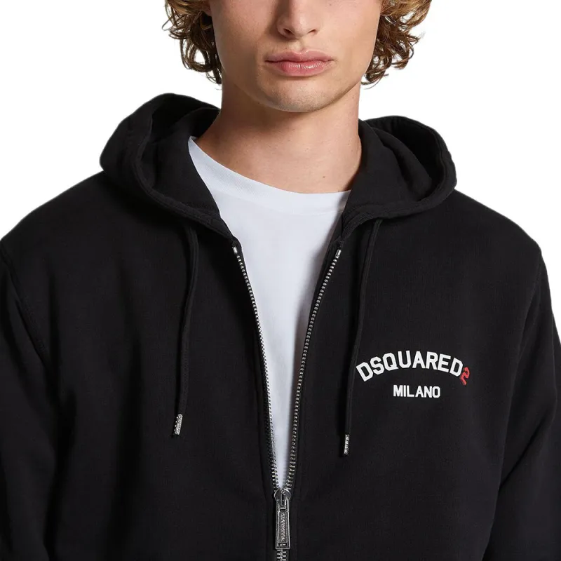 DSQUARED 2 Logo Printed Zip Up Drawstring Hoodie-5