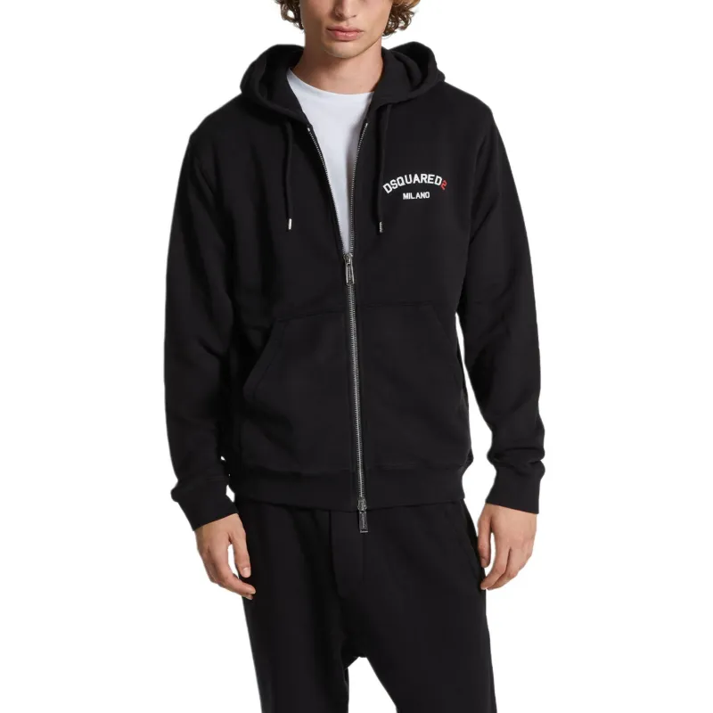 DSQUARED 2 Logo Printed Zip Up Drawstring Hoodie-2