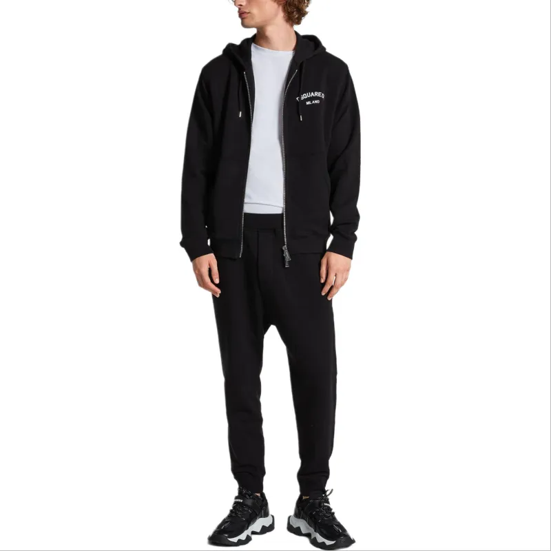 DSQUARED 2 Logo Printed Zip Up Drawstring Hoodie-4