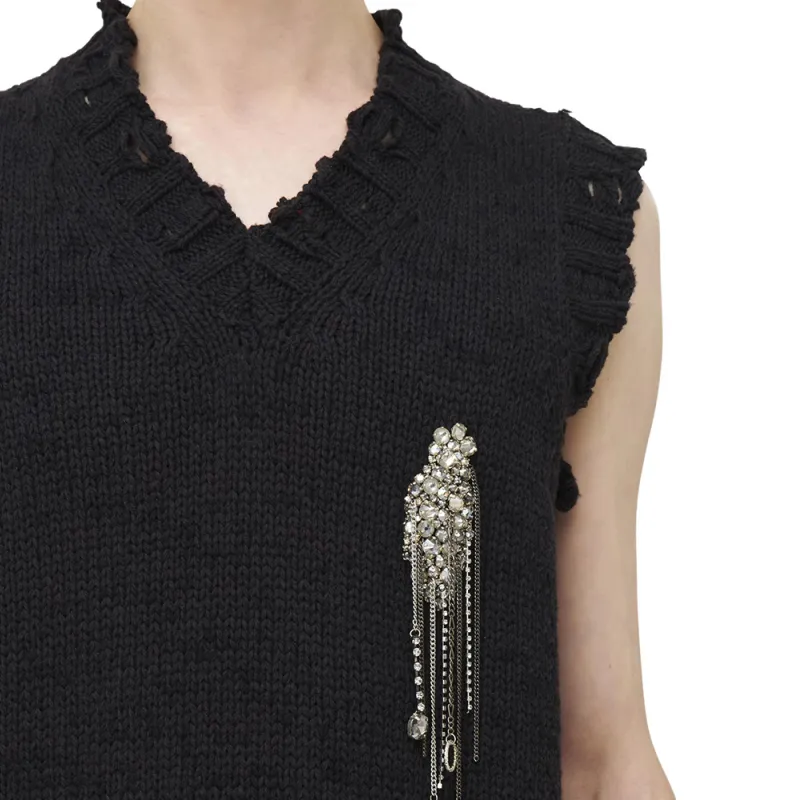 Alexander McQueen V Neck Distressed Embellished Knitted Top-5