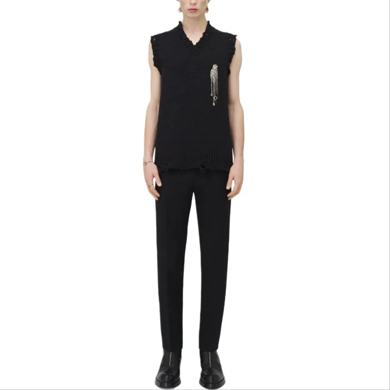 Alexander McQueen V Neck Distressed Embellished Knitted Top-1