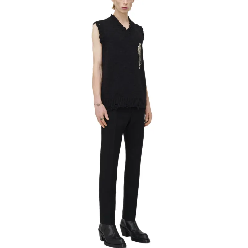 Alexander McQueen V Neck Distressed Embellished Knitted Top-3