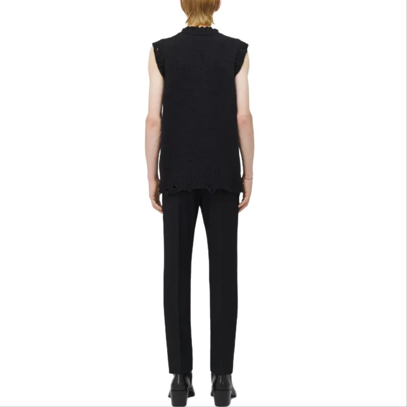 Alexander McQueen V Neck Distressed Embellished Knitted Top-2