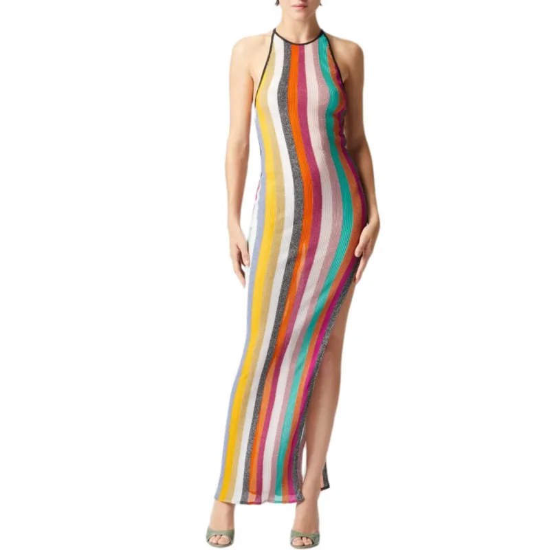 MISSONI Striped Ribbed Knit Lamé Long Dress-1