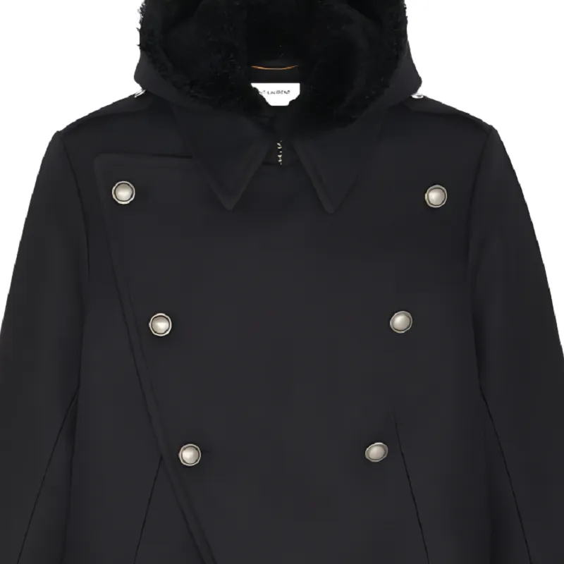 SAINT LAURENT Button Detailed Cropped Coat-5