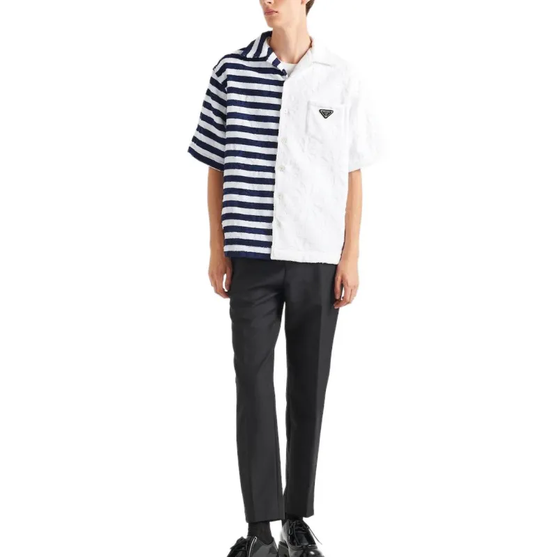 PRADA Shirts Men Blue With White Lettering-2