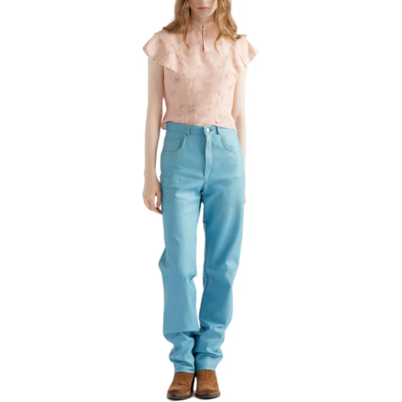 PRADA Leather Pants Women's Sea Blue-1
