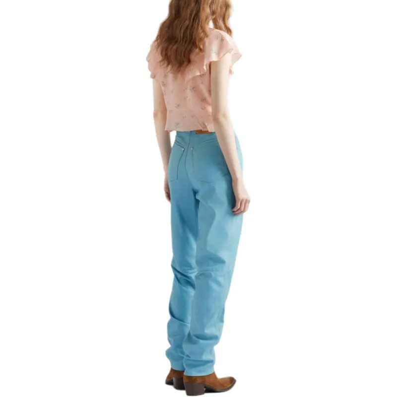PRADA Leather Pants Women's Sea Blue-3