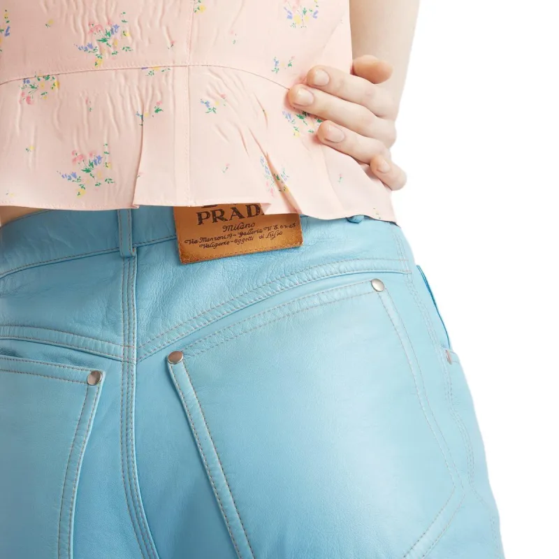 PRADA Leather Pants Women's Sea Blue-4