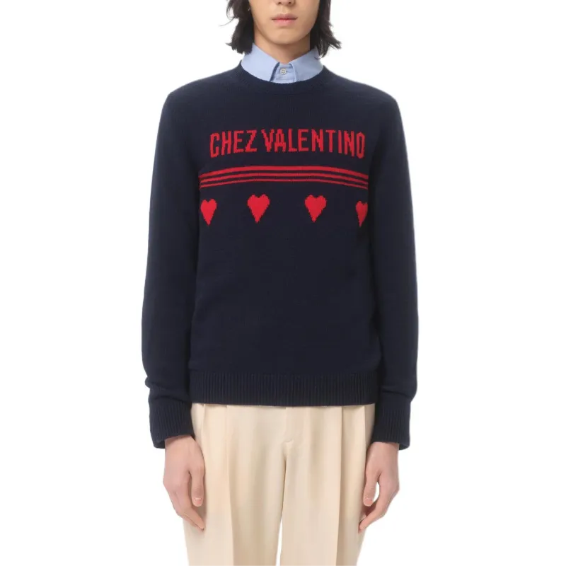 Valentino SS25 Chez Valentino Sweater Men's Blue Red-2