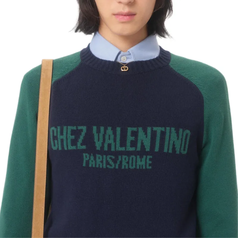 Valentino SS25 Chez Valentino Sweater Men's Blue Green-5