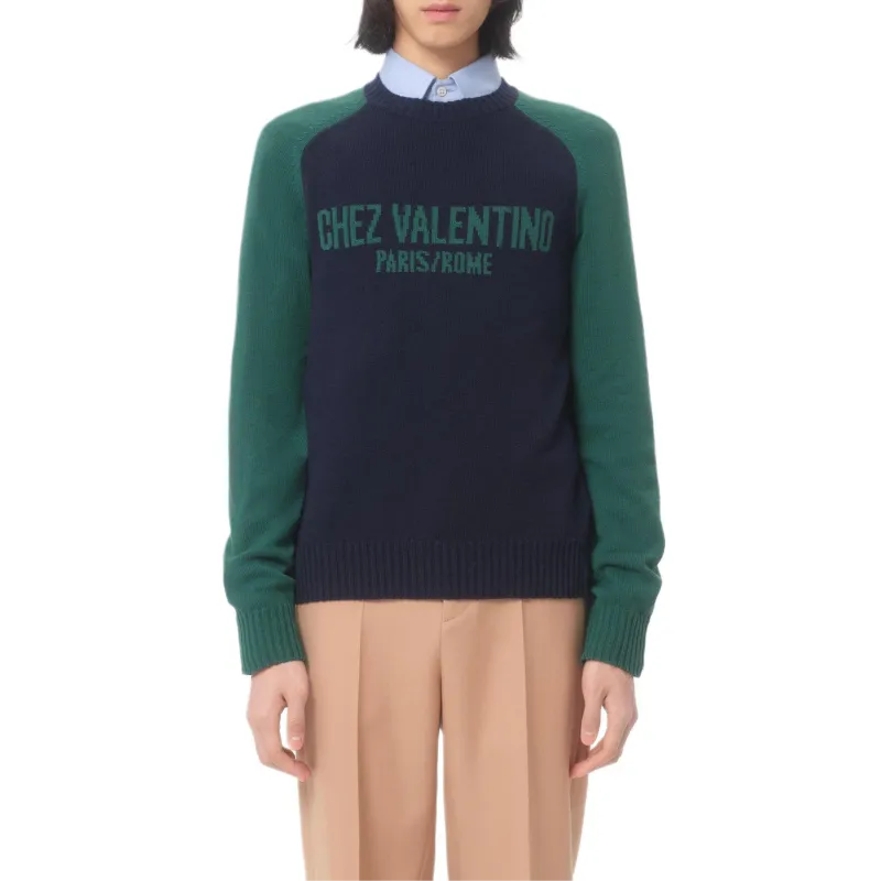 Valentino SS25 Chez Valentino Sweater Men's Blue Green-2
