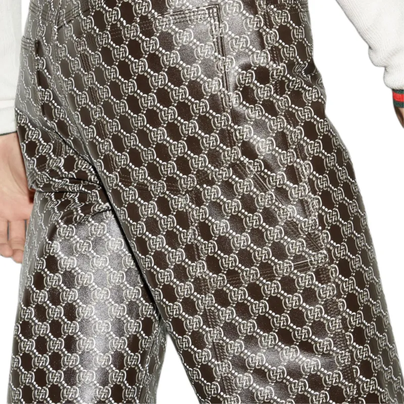 GUCCI Leather Pants Men's Brown-5