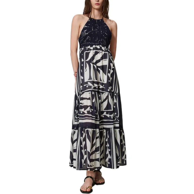 Twinset Embroidered Halterneck Maxi Dress-1