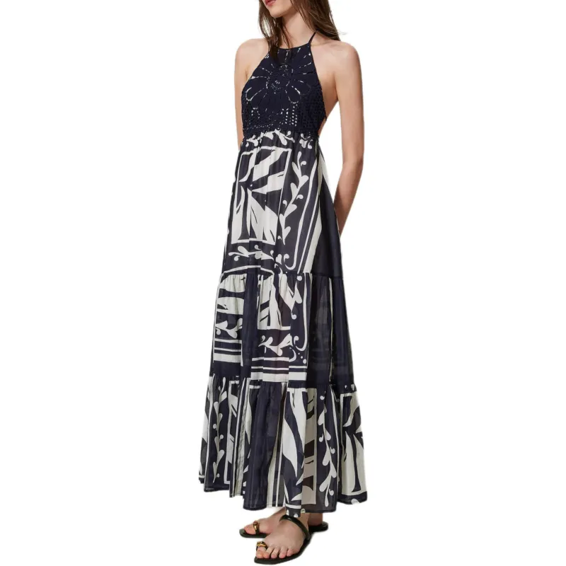 Twinset Embroidered Halterneck Maxi Dress-3