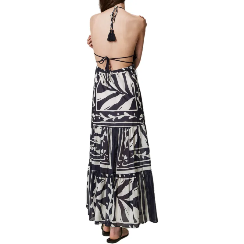 Twinset Embroidered Halterneck Maxi Dress-2