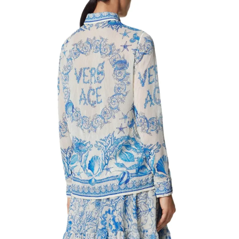 VERSACE Barocco UNDERWATER Shirt Women's Blue White-3