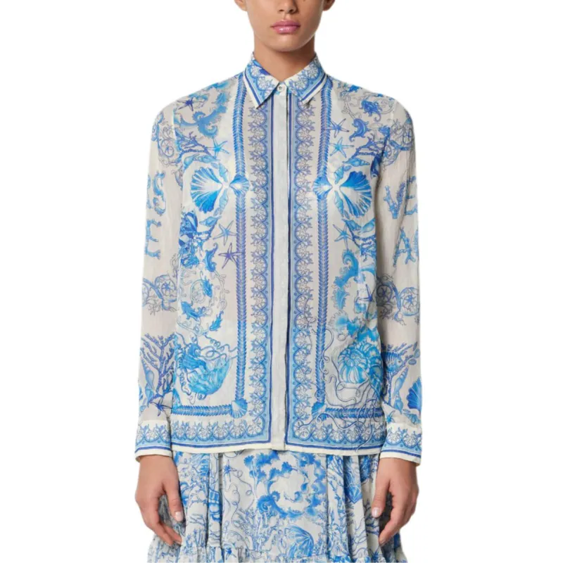 VERSACE Barocco UNDERWATER Shirt Women's Blue White-2