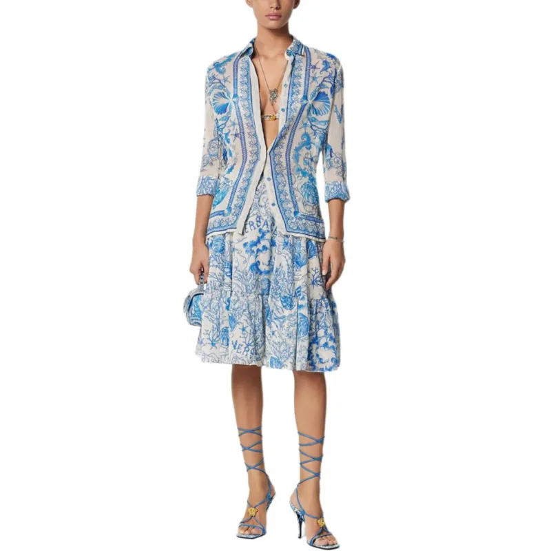 VERSACE Barocco UNDERWATER Shirt Women's Blue White-1