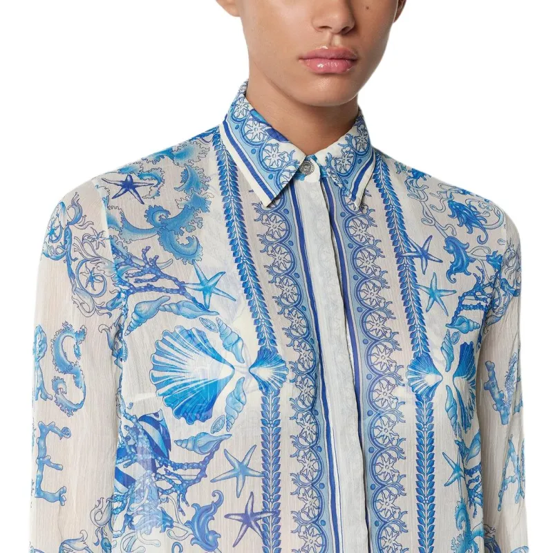 VERSACE Barocco UNDERWATER Shirt Women's Blue White-4