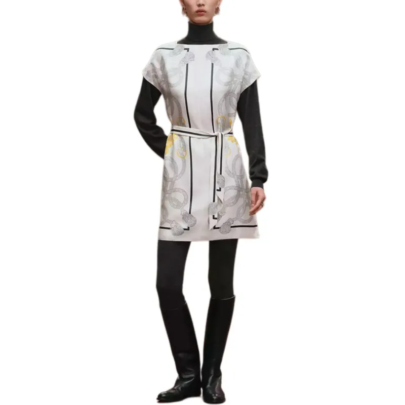HERMES FW25 Short Sleeved Dress Women's Pearl White-1