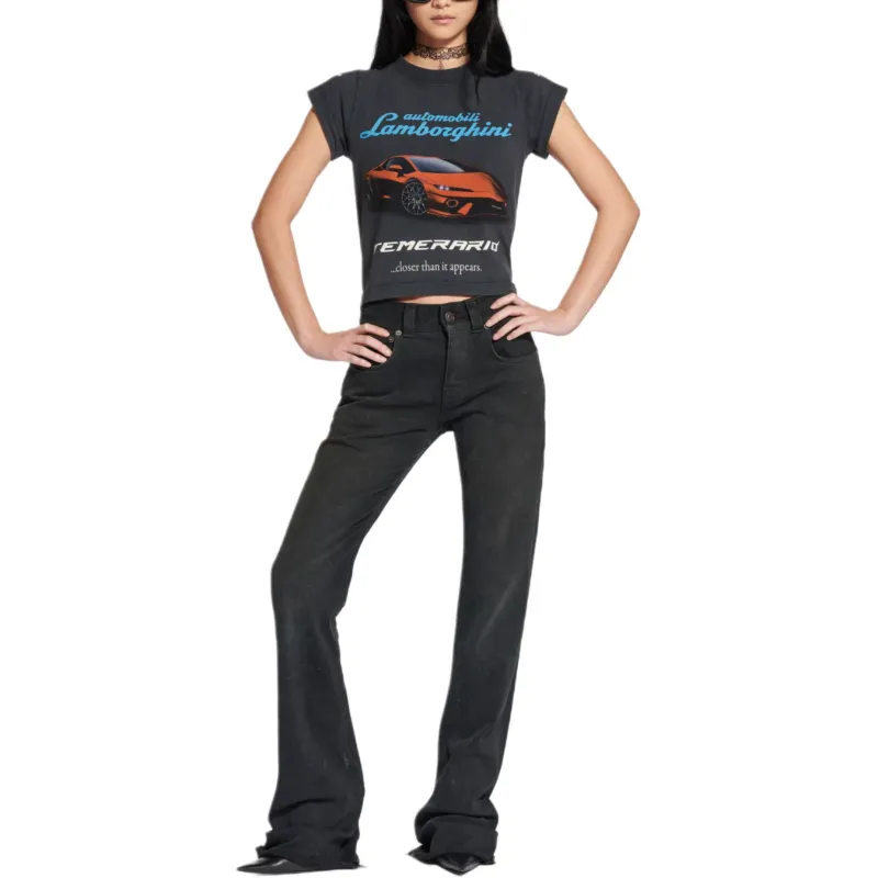 Balenciaga x Automobili Lamborghini Regular T Shirt Women's Black Slim Fit-2