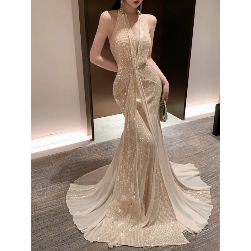 GUOZHEN Slip Dresses Women's Champagne Gold-2