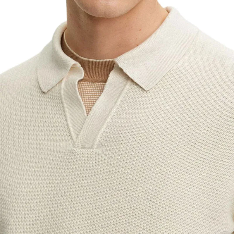 HUGO BOSS FW23 Relaxed-Fit Polo Sweater In Cotton And Silk Sweater Men's Beige-4