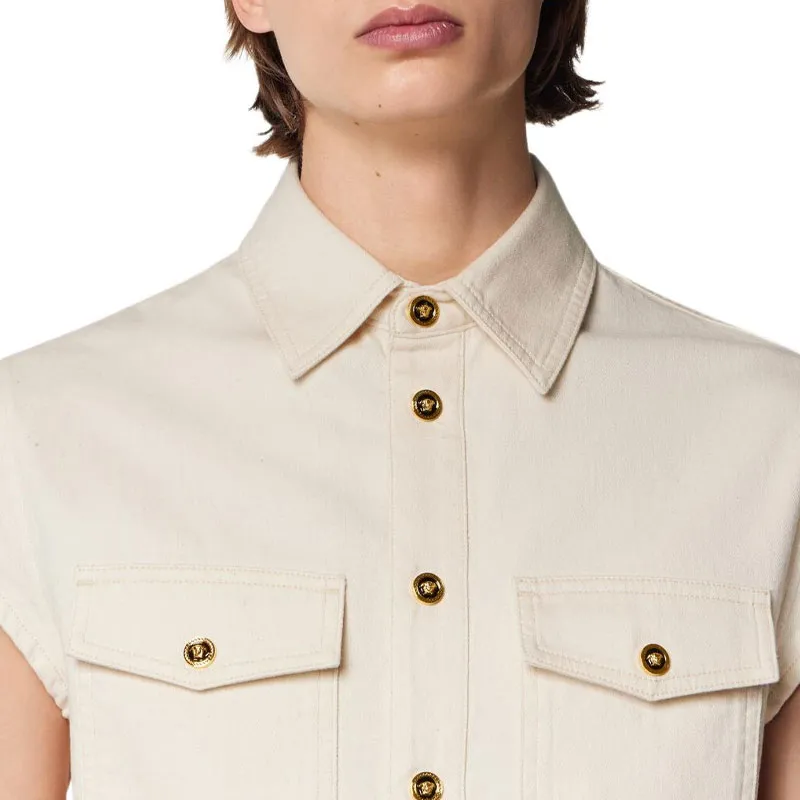 VERSACE Sleeveless Denim Shirt-4