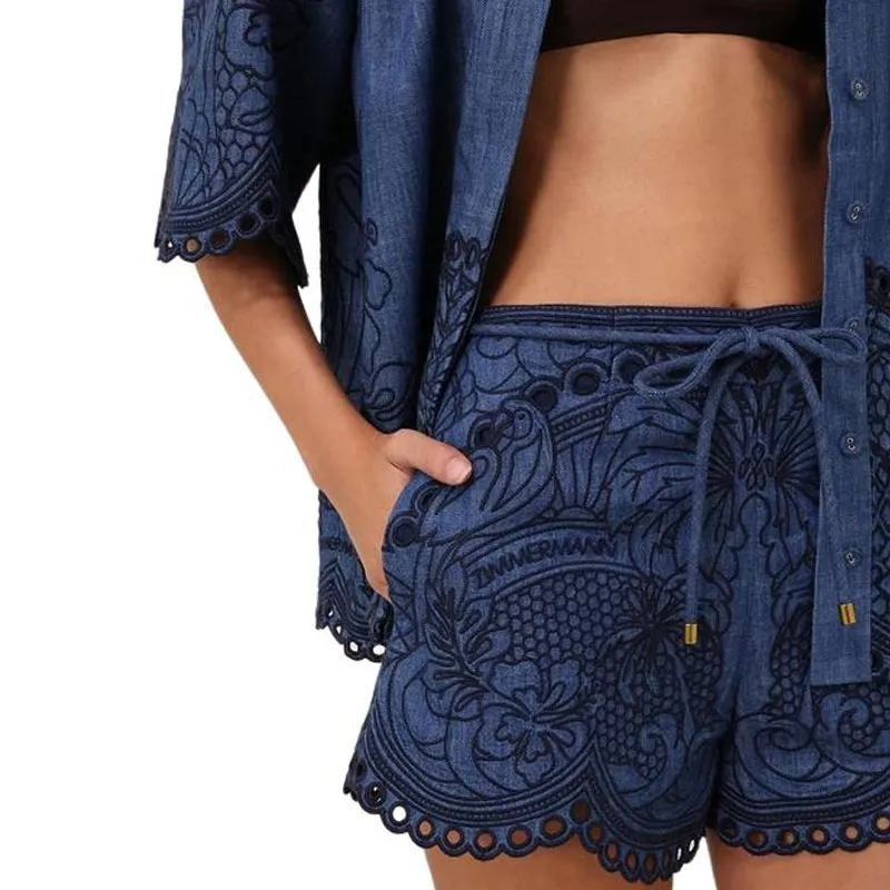 Zimmermann SS25 Summer Swimsuit Collection Denim Shorts Women's Blue-7