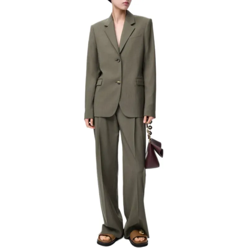 LOEWE SS25 Casual Pants Women's Khaki Green-3