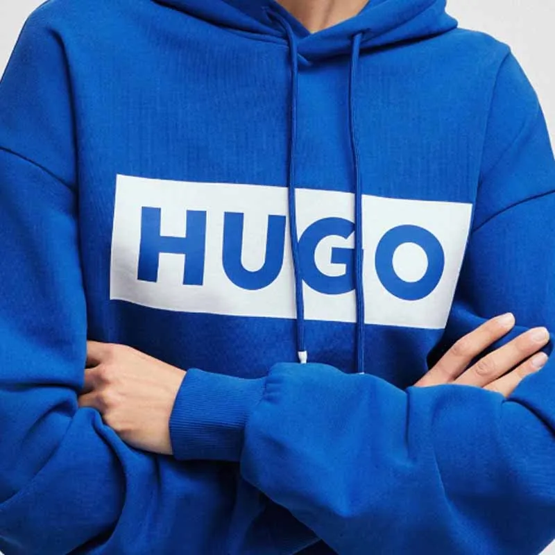 HUGO BOSS Relaxed fit Hoodie In French Terry With Logo Print Sweatshirt Unisex Blue-4