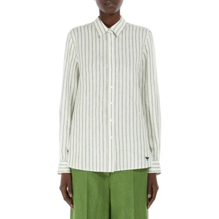 WEEKEND MaxMara Josef Collection Striped Linen Shirt Women's Green-2
