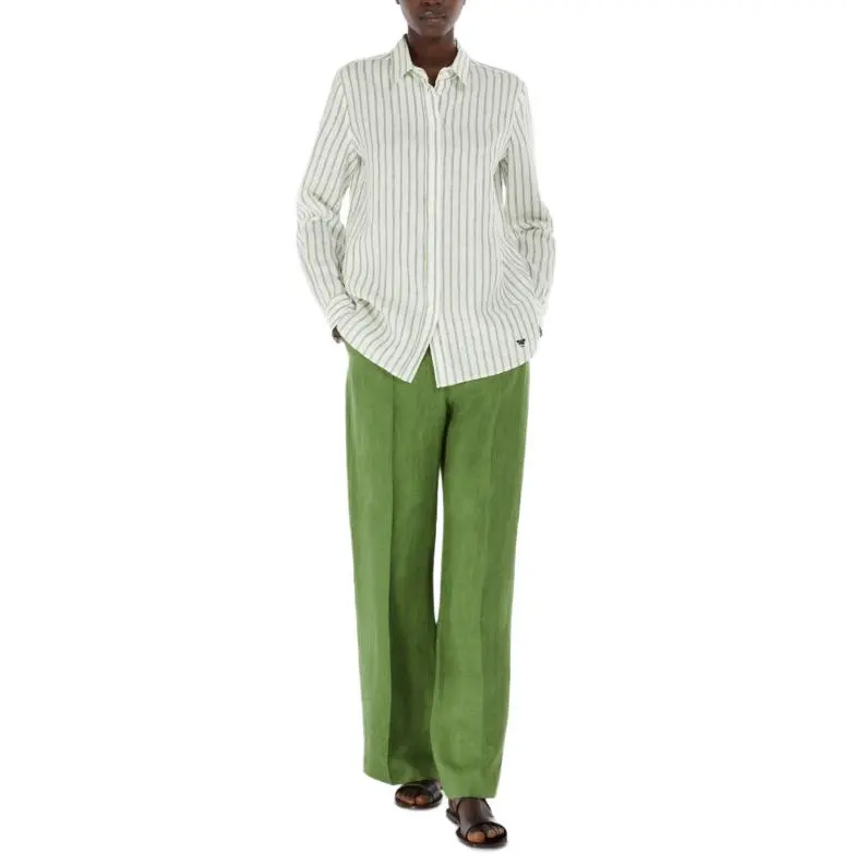 WEEKEND MaxMara Josef Collection Striped Linen Shirt Women's Green-1