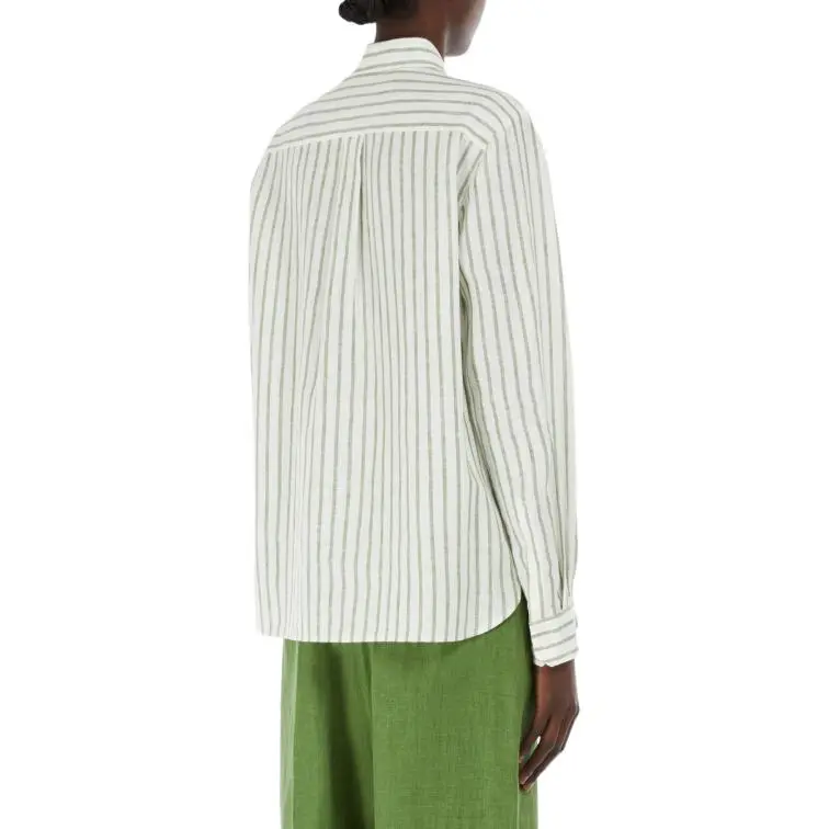 WEEKEND MaxMara Josef Collection Striped Linen Shirt Women's Green-4