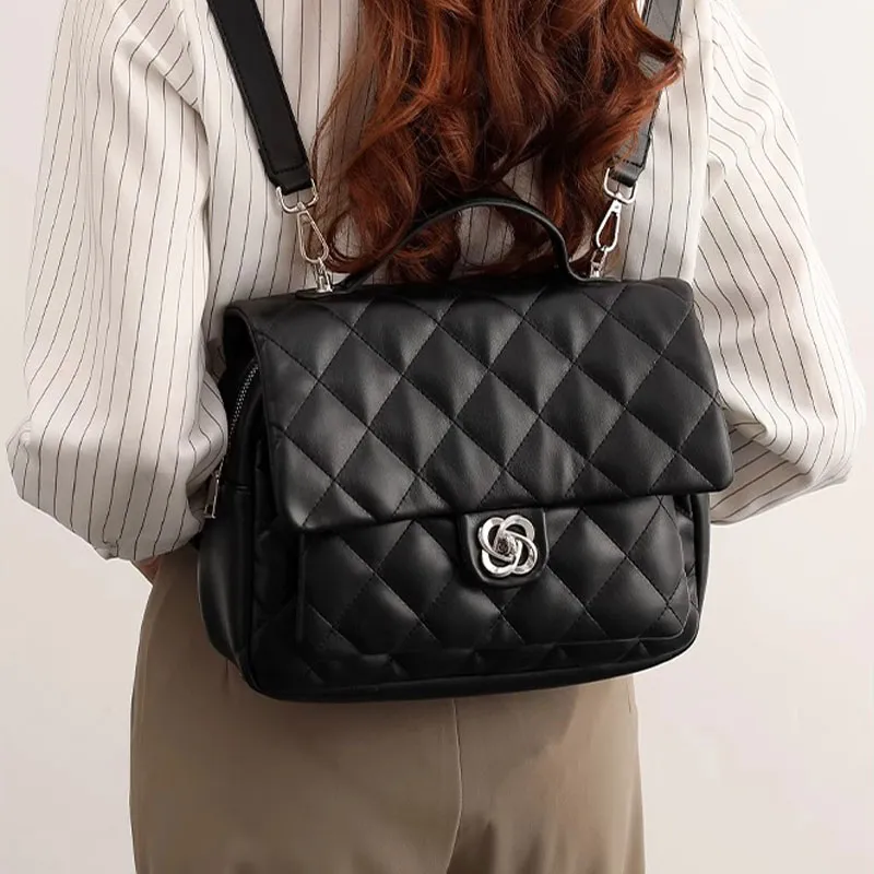 PESASRIE Microfiber Synthetic Leather Carry Backpack Women's Black/Ecru-3